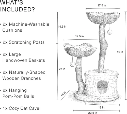 Vista 8 de Torre de Árbol para Gatos Moderna, Condominio de Lujo con Ramas Reales, Torre de Gatos de Madera, Árbol para Rascar Gatos, Condominio para Gatos