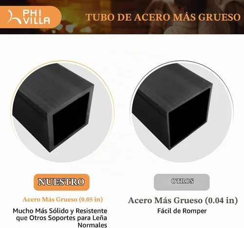 Vista 5 de PHI VILLA Estante pequeño para leña de 17 pulgadas, soporte de madera