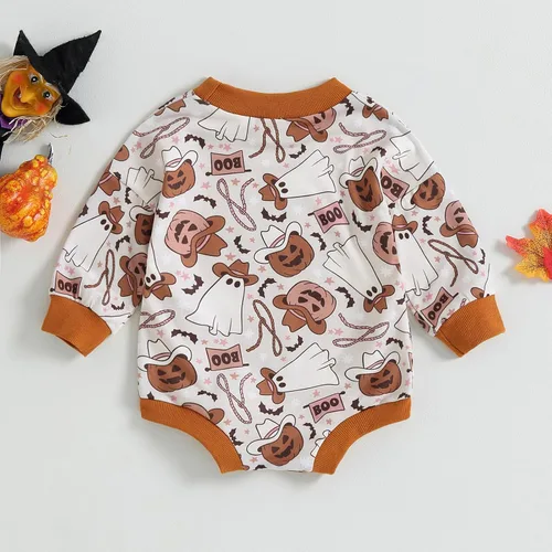 Vista 42 de Adobabirl Traje de Halloween para bebé, sudadera de fantasma, calabaza, mameluco, suéter de gran tamaño, lindo para otoño e invierno