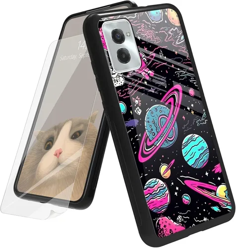 Vista 171 de Funda para Motorola Moto G Play 4G 2024 con protector de pantalla, parte trasera de vidrio templado + funda de silicona suave TPU absorción