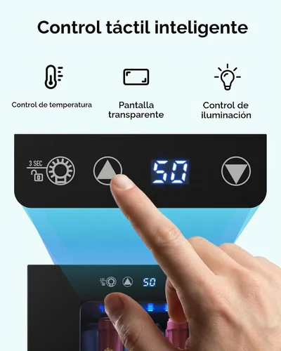 Vista 4 de EUHOMY Nevera de vino independiente de 18 litros, mini nevera para 4 botellas y 6 latas para vino tinto y blanco, bodega con pantalla digital LED