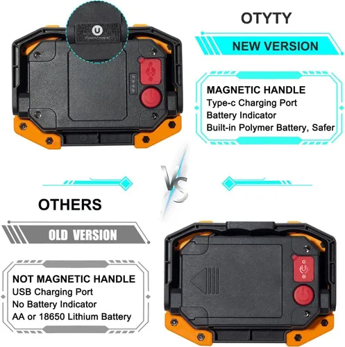 Vista 2 de OTYTY Luz de Trabajo LED Recargable, 30W 1500LM Luces de Inundación Portátiles Alimentadas por Batería con Base Magnética, Batería de 4200mAh