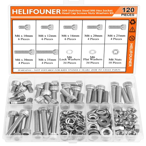 Vista 21 de HELIFOUNER - Juego de 540 piezas M3 x 6mm / 8mm / 12mm / 16mm / 20mm / 25mm / 30mm, tornillos de cabeza de botón, tuercas y arandelas, acero