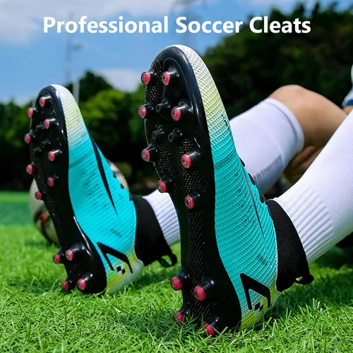 Vista 7 de HHY Botines de fútbol para hombre, zapatos de fútbol de caña alta, antideslizantes, para interiores y exteriores, césped firme, botas de combate