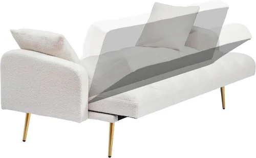 Vista 5 de Sofá biplaza convertible tipo futón reversible, sofá biplaza plegable, cama de invitados tapizada con forro polar tapizado, sofá cama convertible