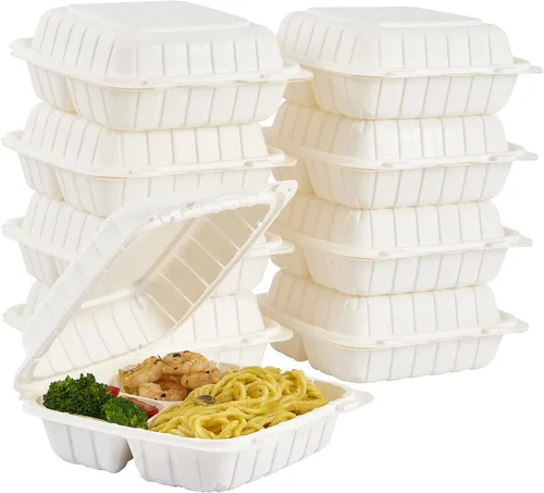 Vista 10 de Jaluxing 100 unidades de contenedores desechables de plástico transparente con bisagras para llevar alimentos, 15 cm de ancho, envases desechables