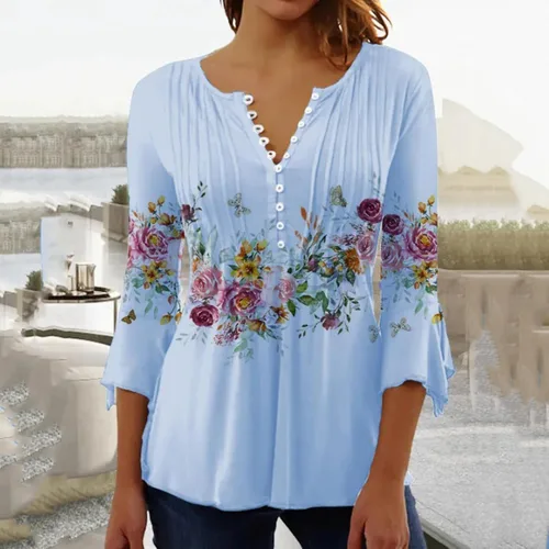 Vista 2 de Marble Print Graphic Shirts Leisure Tops for Women Casaul Short Sleeve V-Neck Tees Blouse Regular Soft Tunics Cloth