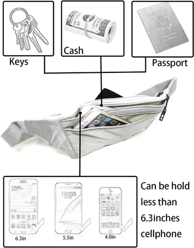 Vista 22 de Bolsa de cintura ultrafino con ranuras c/visualización para tarjeta de crédito, para deportes, aire libre, correr, caminar, viajes.