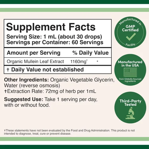 Vista 2 de Double Wood Supplements Gotas de Hoja de Gordolobo para los Pulmones, 60 ml (60 Porciones), Apoya la Salud Pulmonar y Respiratoria