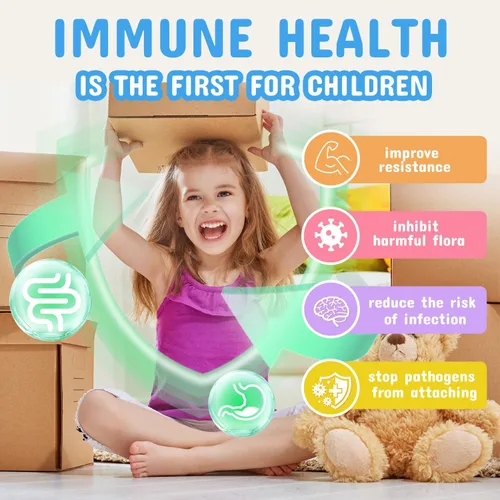 Vista 5 de Probióticos y prebióticos para niños en polvo a partir de 3 años, apoyo al sistema digestivo e inmunológico para niños con fuente natural, promueve