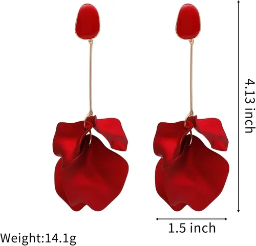 Vista 2 de Hofar Aretes acrílicos colgantes de pétalos de rosa, aretes de resina de caída larga, con borlas florales y rosas para mujeres y niñas