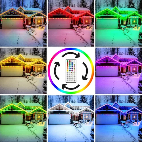 Vista 3 de Luces de carámbano de Navidad de 49 pies, 128 funciones, para exteriores, con 504 LED, 8 modos y temporizador, cortina de luces para exteriores