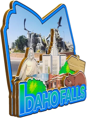 Vista 2 de Imán de Idaho Falls Idaho USA para nevera de madera 3D, monumentos de viaje, coleccionables, recuerdos, decoración hecha a mano -1509
