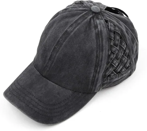 Vista 7 de Funky Junque - Gorra para mujer, entrecruzada, diseño desgastado, se puede usar con coleta o chongo
