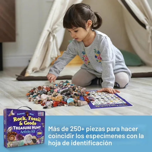 Vista 7 de Set de actividades de la colección Rock & Mineral (más de 150 piezas), hoja de identificación educativa más 2 geodas fáciles de romper, dientes