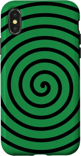Vista 4 de Carcasa minimalista para iPhone 14 con diseño minimalista en espiral negro sobre verde