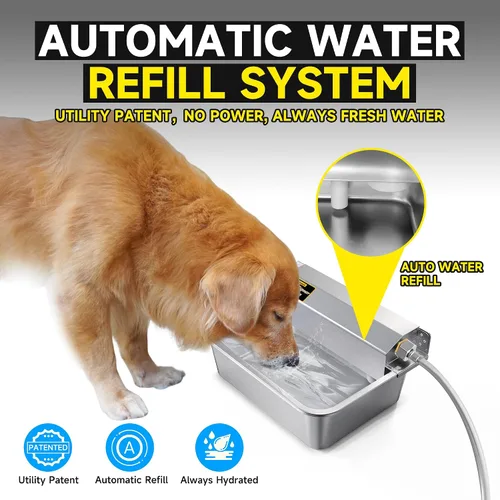 Vista 2 de Dispensador automático de agua para perros, dispensador de agua grande de acero inoxidable 304 de 2 galones para interiores/exteriores, alimentador