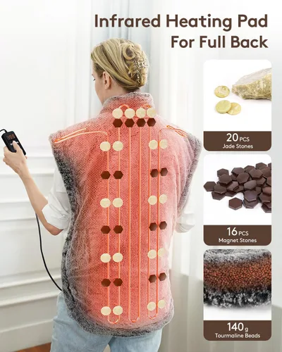 Vista 3 de UTK Almohadillas térmicas de infrarrojos lejanos para cuello, hombros y espalda para aliviar el dolor, lo suficientemente caliente, regalo