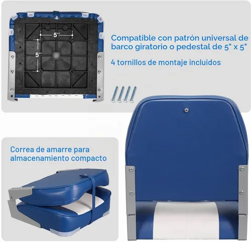 Vista 5 de Asiento de bote plegable Leader Accessories A-azul/blanco