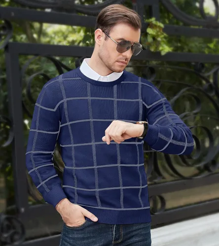 Vista 30 de MAGNIVIT Suéteres de punto de diseño básico para hombre, de algodón, suave, cuello redondo, para otoño e invierno