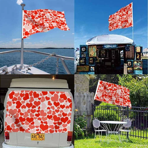 Vista 5 de Swono Bandera de corazón rosa romántico de San Valentín para exteriores e interiores, bandera de 3 x 5 pies para granja