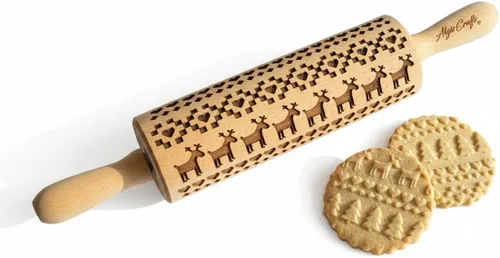 Vista 11 de Rodillo de amasar con relieve de ángeles navideños FELIZ NAVIDAD para decorar galletas de jengibre navideñas
