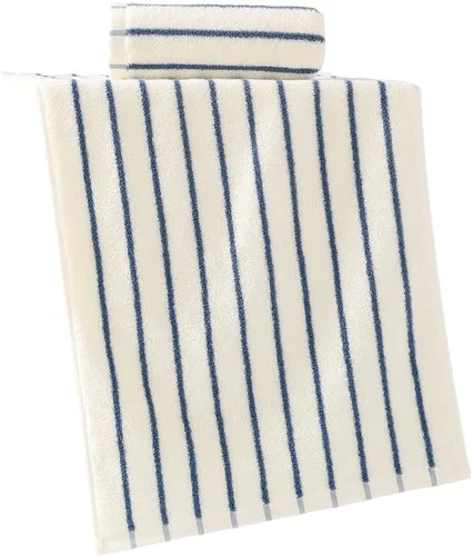 Vista 7 de YiLUOMO Juego de 2 toallas de mano con base blanca con diseño de rayas finas azules, 100% algodón, suaves, de secado rápido y absorbentes