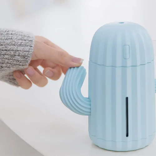 Vista 2 de Mini humidificador, Humidificadores de habitación, individual con luz nocturna, Humidificador de aire de cactus portátil para yoga, oficina, spa