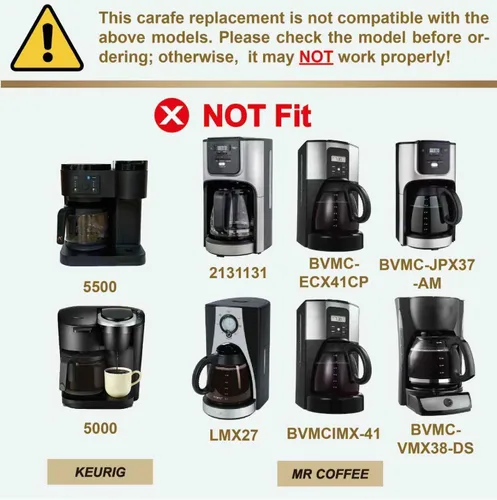 Vista 9 de Jarra de café universal de repuesto de vidrio de 12 tazas, compatible con múltiples marcas de cafetera, mango negro
