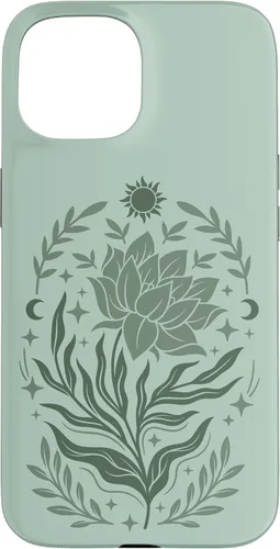 Vista 6 de Sage & Green Flowers Sun Crescent Moon Boho Floral Celestial Case for iPhone 16