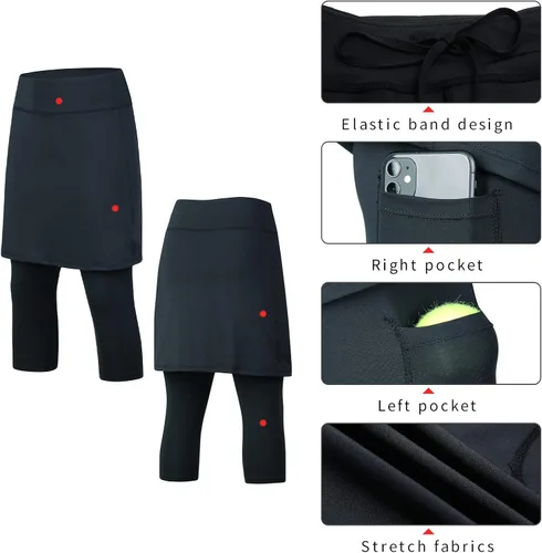 Vista 4 de ANIVIVO Leggings con falda para mujer, falda de tenis atlética por encima de la rodilla con leggings, falda activa, bolsillos capri