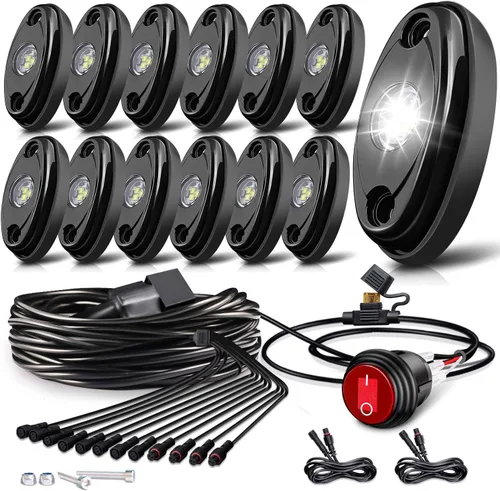 Vista 14 de LEDMIRCY Luces LED de roca, color blanco, 2 piezas para todoterreno, camiones, coches, barcos, ATV, SUV, RZR, impermeables, de alta potencia, luces