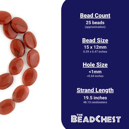 Vista 4 de TheBeadChest - Cuentas planas ovaladas de jaspe rojo, 0.591 x 0.472 in, hebra de 19.5 pulgadas