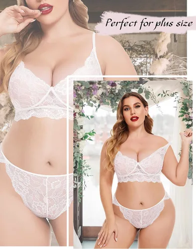 Vista 4 de ADOME Conjunto de lencería de encaje para mujer con sujetador y bragas con tirantes, body babydoll, tallas S-XXL