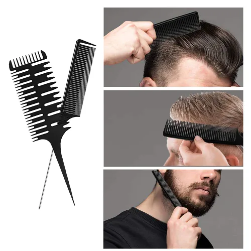 Vista 6 de Fox Baby Peine para peinar el cabello, 4 peines de metal negro, resaltado, estilo profesional, para estilista en casa, peluquero, tejido, teñido