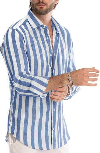 Vista 2 de JMIERR Camisas de vestir de algodón con botones y estilo casual para hombre