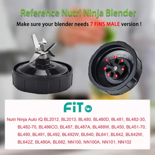 Vista 4 de Cuchilla extractora de licuadora para licuadora Ninja, hoja extractora de 7 aletas con junta de goma y cepillo de limpieza, compatible con Nutri