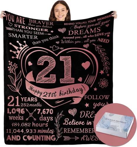 Vista 8 de Manta de regalo de cumpleaños número 21 para él y hombres de 21 años Con caja de regalo, 50 x 60 pulgadas, lavable a máquina, transpirable, ideal