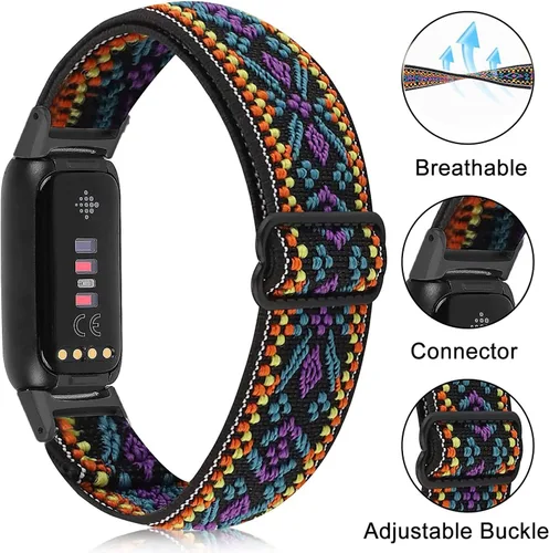 Vista 2 de Paquete de 3 bandas elásticas ajustables y correas de silicona de encaje compatibles con Fitbit Luxe, correas deportivas elásticas de nailon