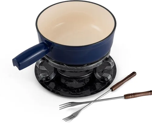 Vista 10 de Swissmar Lugano - Juego de fondue de queso de hierro fundido, 9 piezas, 2 cuartos de galón / 2 litros, ideal para derretir queso, chocolates Negro