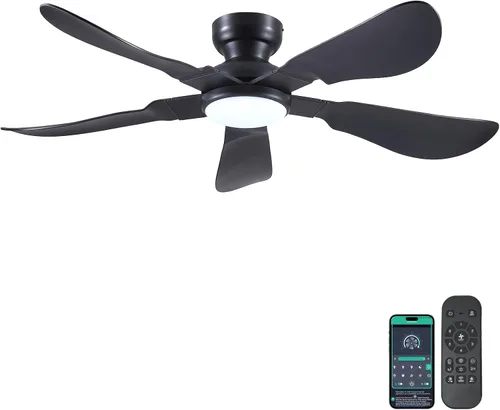 Vista 14 de Kviflon Ventiladores de techo de 46 pulgadas modernos con luces, ventilador de techo de montaje empotrado con control remoto/APP, 3 aspas curvas