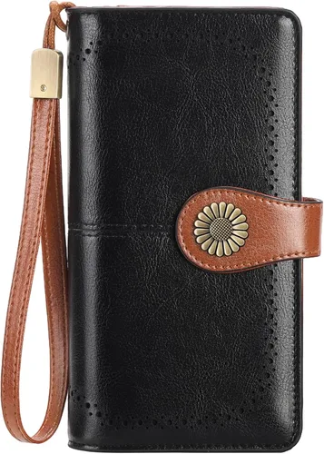 Vista 19 de SENDEFN Billeteras de cuero para mujer, tarjetero de crédito con bloqueo RFID, pulsera de gran capacidad with RFID Blocking, Large Capacity