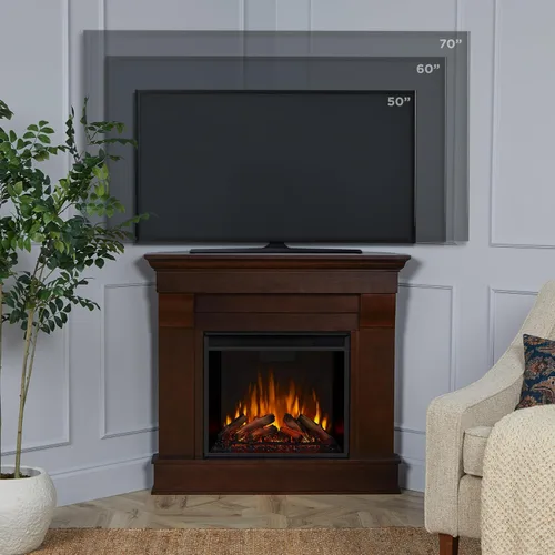 Vista 3 de Real Flame 5950E - Chimenea eléctrica esquinera Chateau, pequeña, color nogal oscuro.