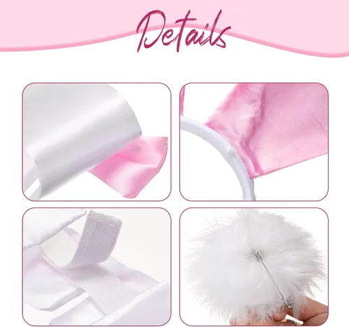 Vista 3 de SATINIOR Conjunto de accesorios para disfraz de conejo para mujer, diadema con orejas de conejo, puños, corbatín para cuello, cola de conejo