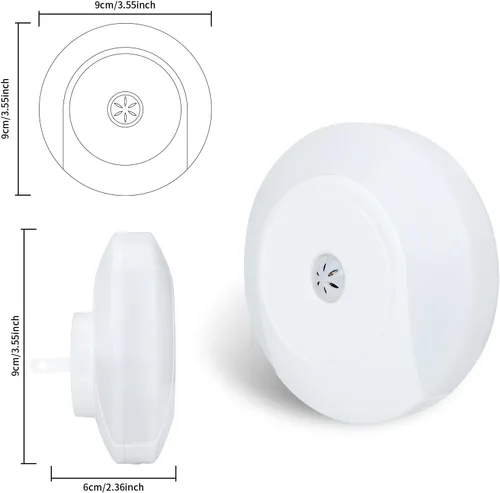 Vista 2 de Luces nocturnas enchufables a la pared, paquete de 2 luces LED para dormitorio, sensor de atardecer a amanecer, encendido/apagado automático, luz