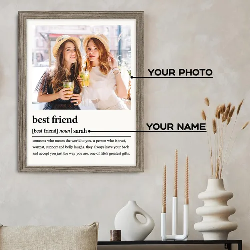 Vista 2 de Regalos de cumpleaños para mejores amigas, regalos de lienzo enmarcados personalizados para mejores amigas, impresiones de madera personalizadas