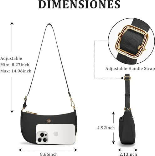 Vista 3 de Bolso de hombro para mujer, bolsos con correa ajustable para las axilas, mini monederos de embrague, bolsos de media luna de moda, 1L