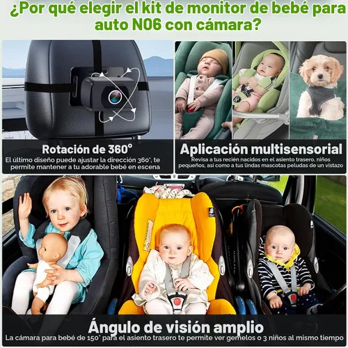 Vista 7 de Cámara de coche Rohent para bebé USB: fácil de instalar, Plug and Play, visión nocturna cristalina, amplio ángulo de visión para la seguridad