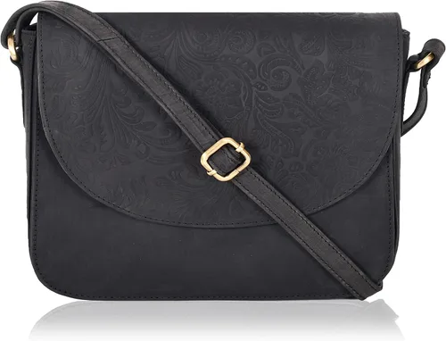 Vista 30 de Bolso bandolera de cuero genuino para mujer con correa ajustable, bolsillo para móvil y cremallera exterior e