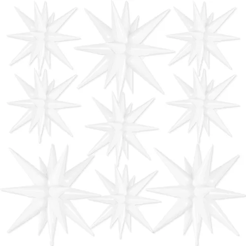 Vista 34 de 9 piezas de globos de estrella beige, grandes globos de papel de aluminio en forma de estrella en explosión, globos de Mylar en punta color crema